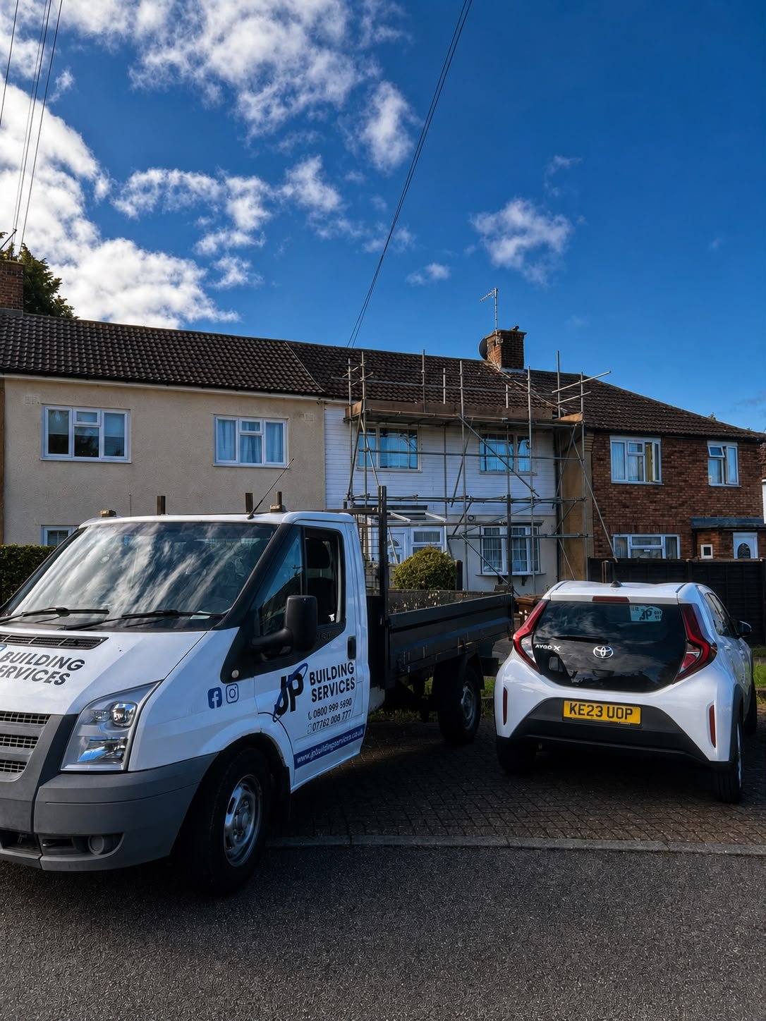 The J P Building Services team on a re-roofing job